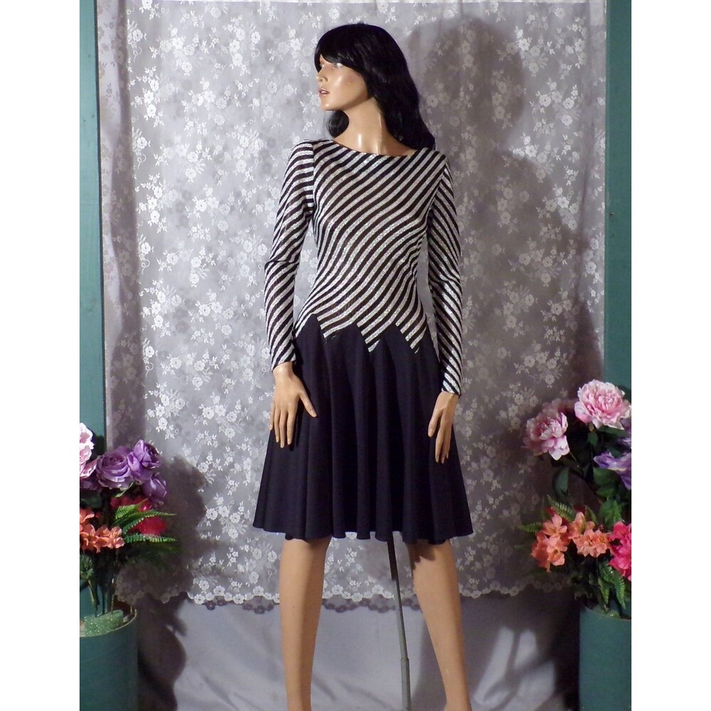 Vintage 70s Disco Dress Size Small 1970s Retro Black & Silver Studio 54 Glam